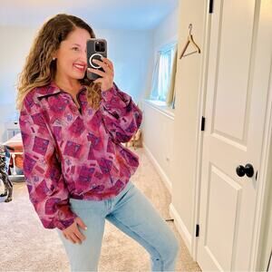 NWT DEADSTOCK Vintage Pink Purple Pure Silk Jacket Large